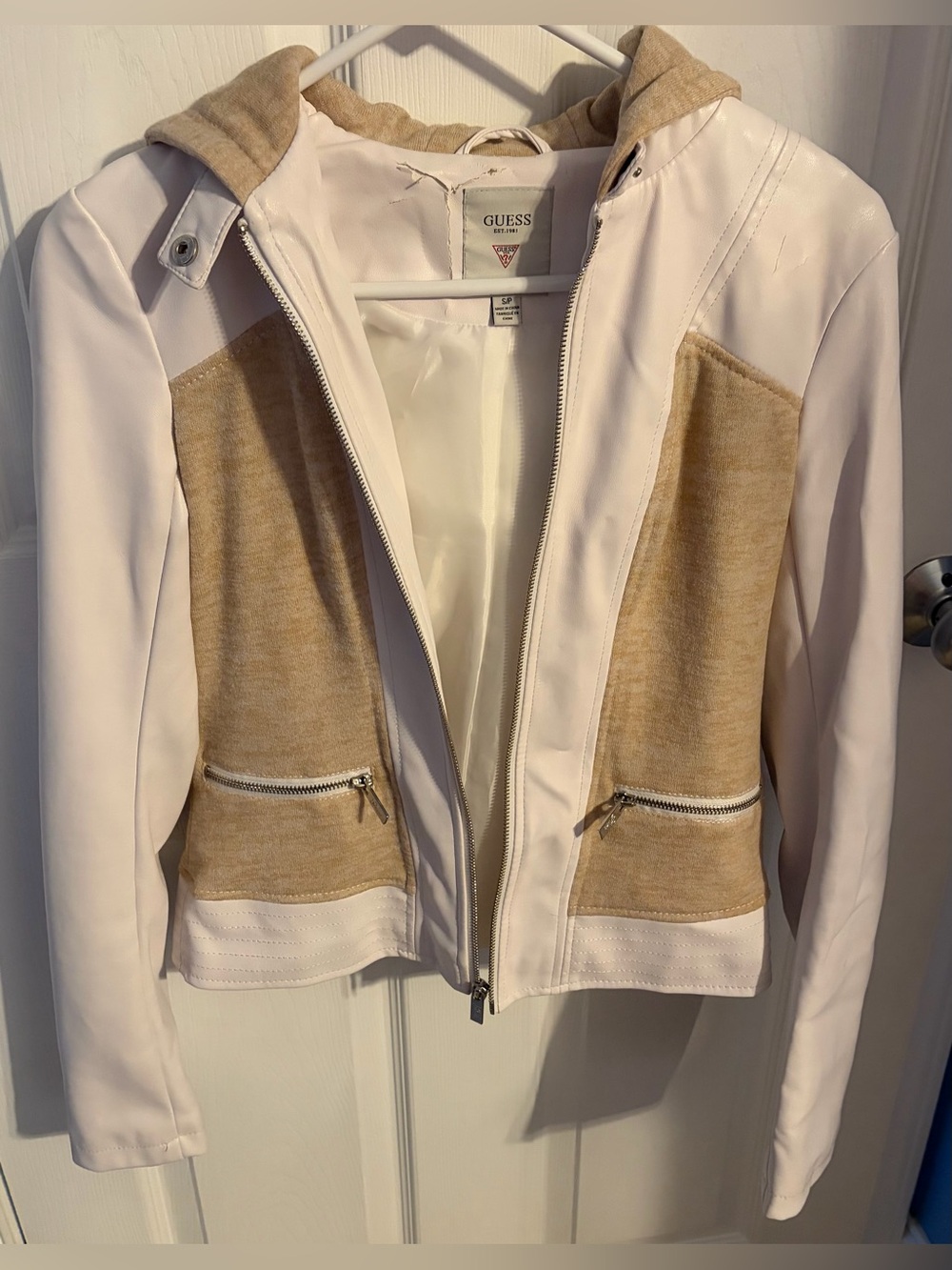 Jacket Hoodie Guess Faux Leather, Women’s Size Small